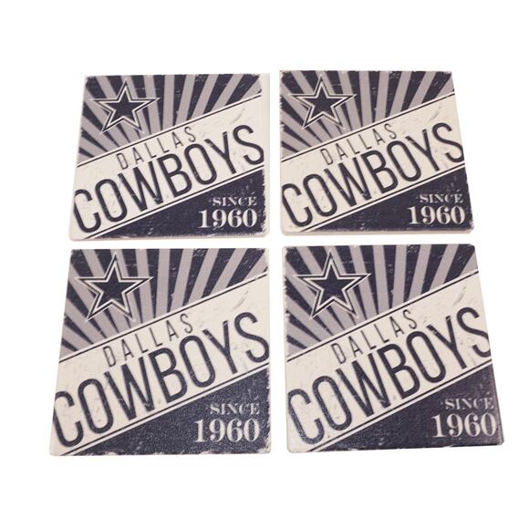 4 PC Lot - Dallas Cowboys Since 1960 - NFL Football Burst Logo Ceramic Coasters - Picture 1 of 3